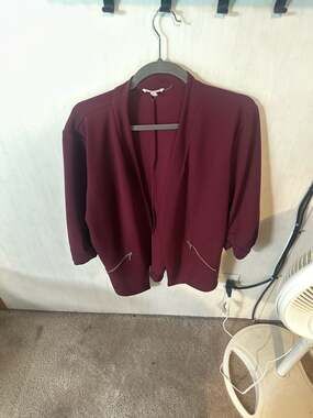 maurices Maroon 3/4 Sleeve Open Front Blazer XXL